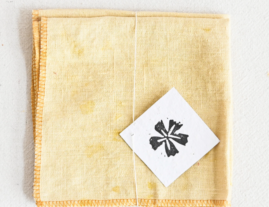 Marigold Dyed - Napkin Set Set of two 12” x 12” Linen Napkins, dyed in Los Angeles using Marigolds.