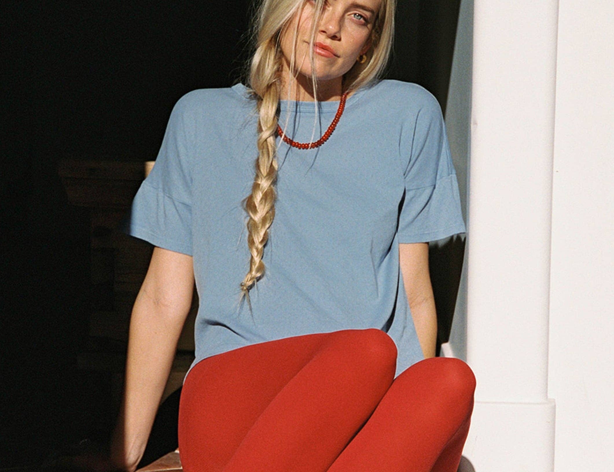 LA RELAXED - Petit Pointelle Tee - Bleu