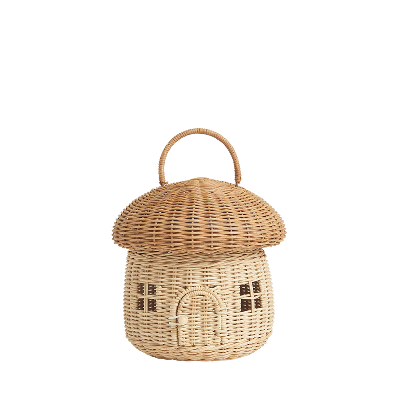 Mushroom Basket has a flat base and can be displayed upright. Use it as a carry bag or decorative basket.