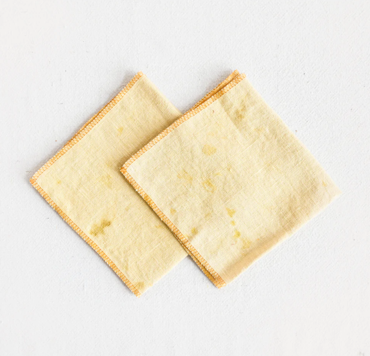 Marigold Dyed - Napkin Set Set of two 12” x 12” Linen Napkins, dyed in Los Angeles using Marigolds.