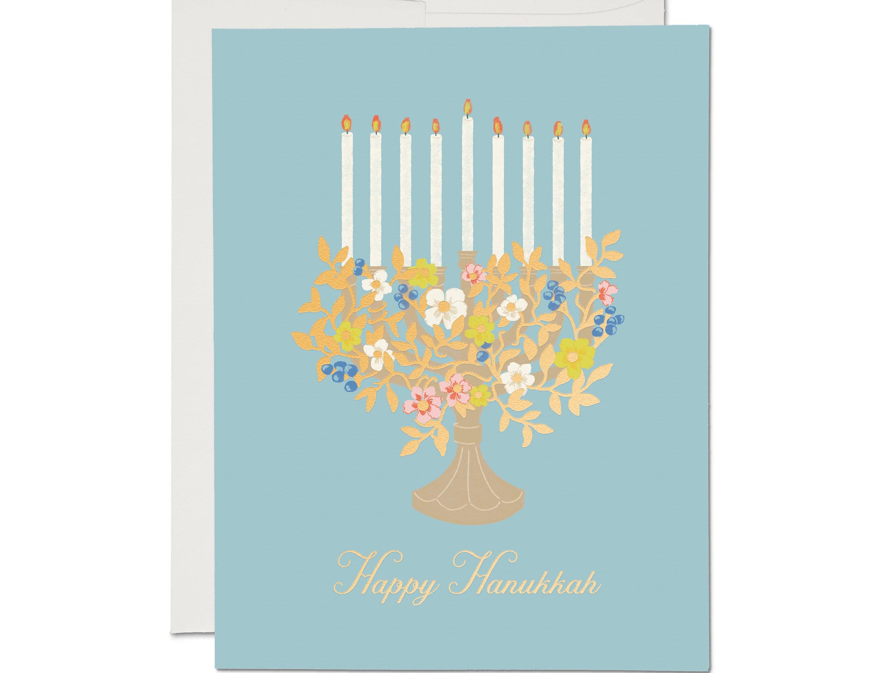 Red Cap Cards - Floral Menorah Hanukkah greeting card