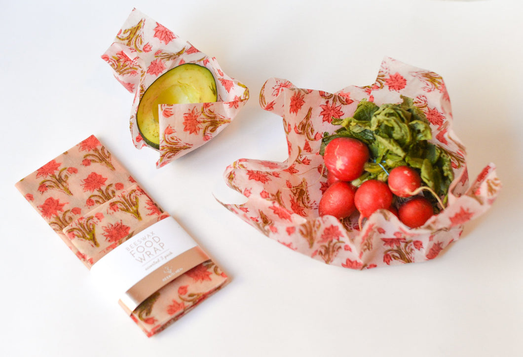 BEESWAX FOOD WRAPS | 3 PACK | RED FLORAL - BEE KITCHEN