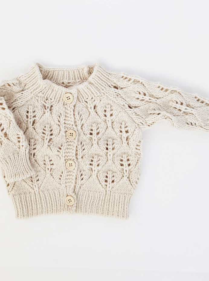 LEAF LACE HAND KNIT CARDIGAN SWEATER | NATURAL