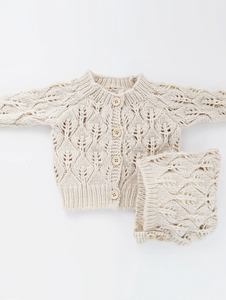 LEAF LACE HAND KNIT CARDIGAN SWEATER | NATURAL
